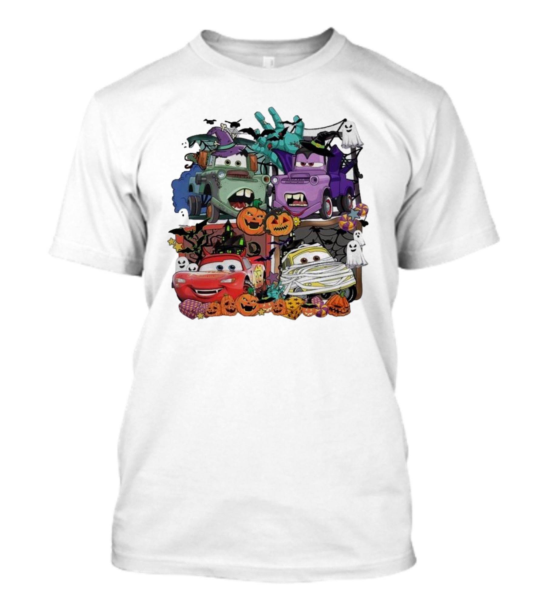 Retro Halloween Cars With Pumpkins And Ghosts T-Shirt