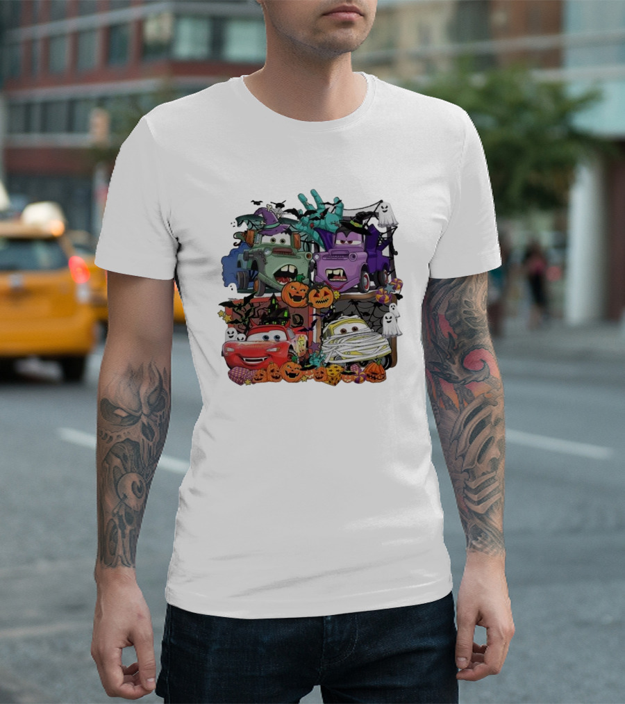 Retro Halloween Cars With Pumpkins And Ghosts T-Shirt