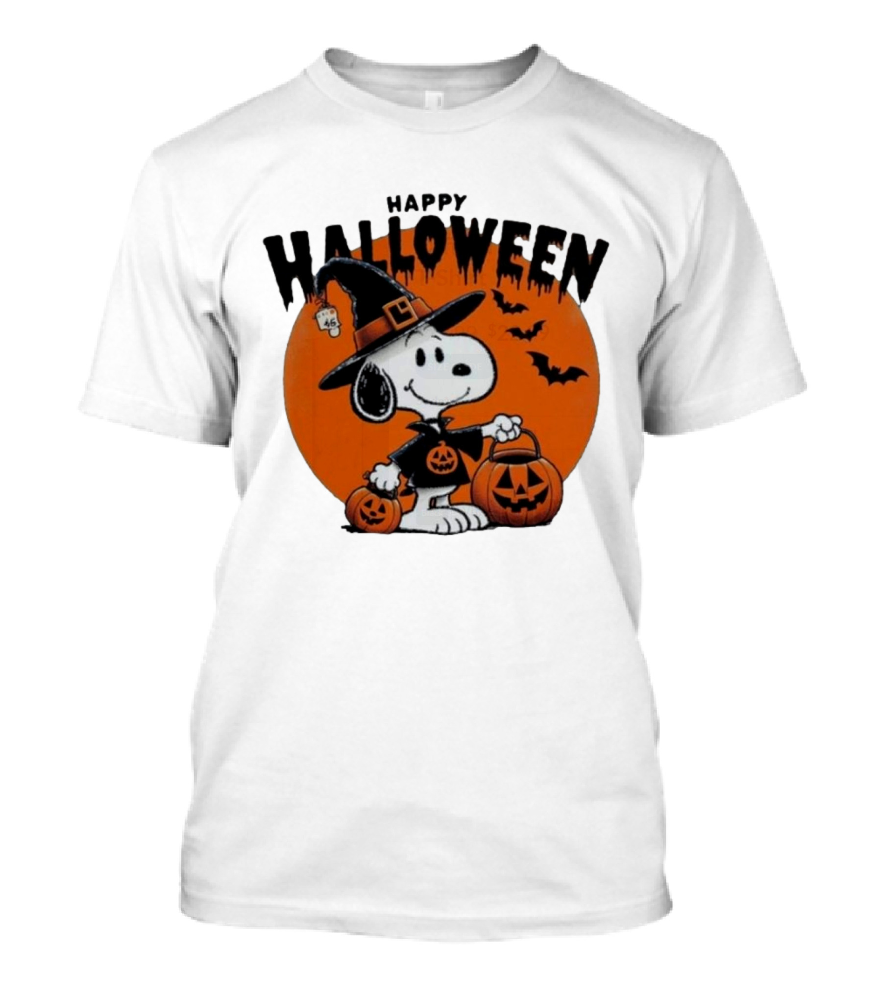 Snoopy Happy Halloween Witch Costume Pumpkin Bats T-Shirt