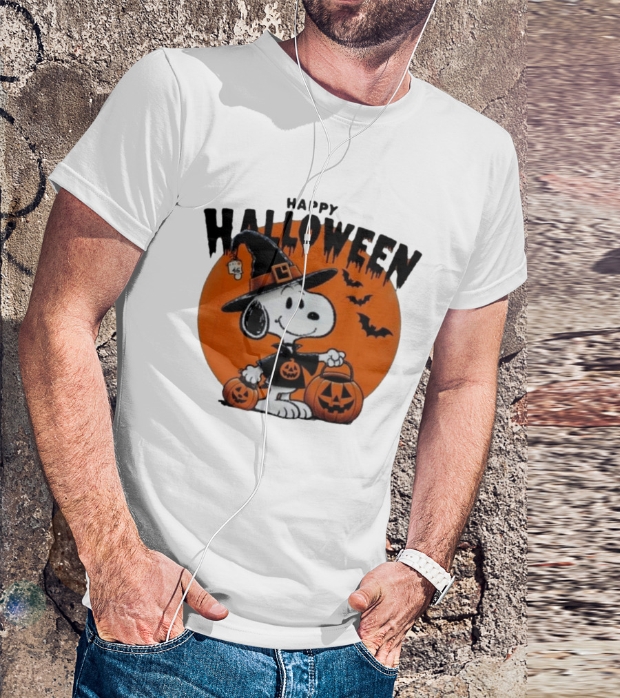 Snoopy Happy Halloween Witch Costume Pumpkin Bats T-Shirt