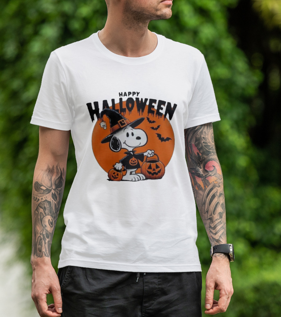 Snoopy Happy Halloween Witch Costume Pumpkin Bats T-Shirt