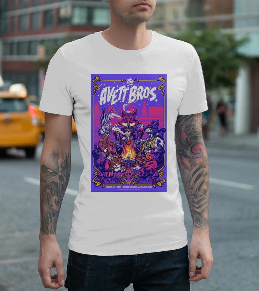 The Avett Brothers Jacobs Pavilion Cleveland August 23 2024 Tour Poster Rabbit Fox Wolf T-Shirt