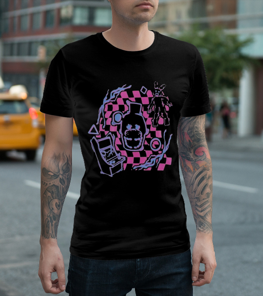 The Shadow Freddy Arcade Nightmare Checkered Phantasm T-Shirt