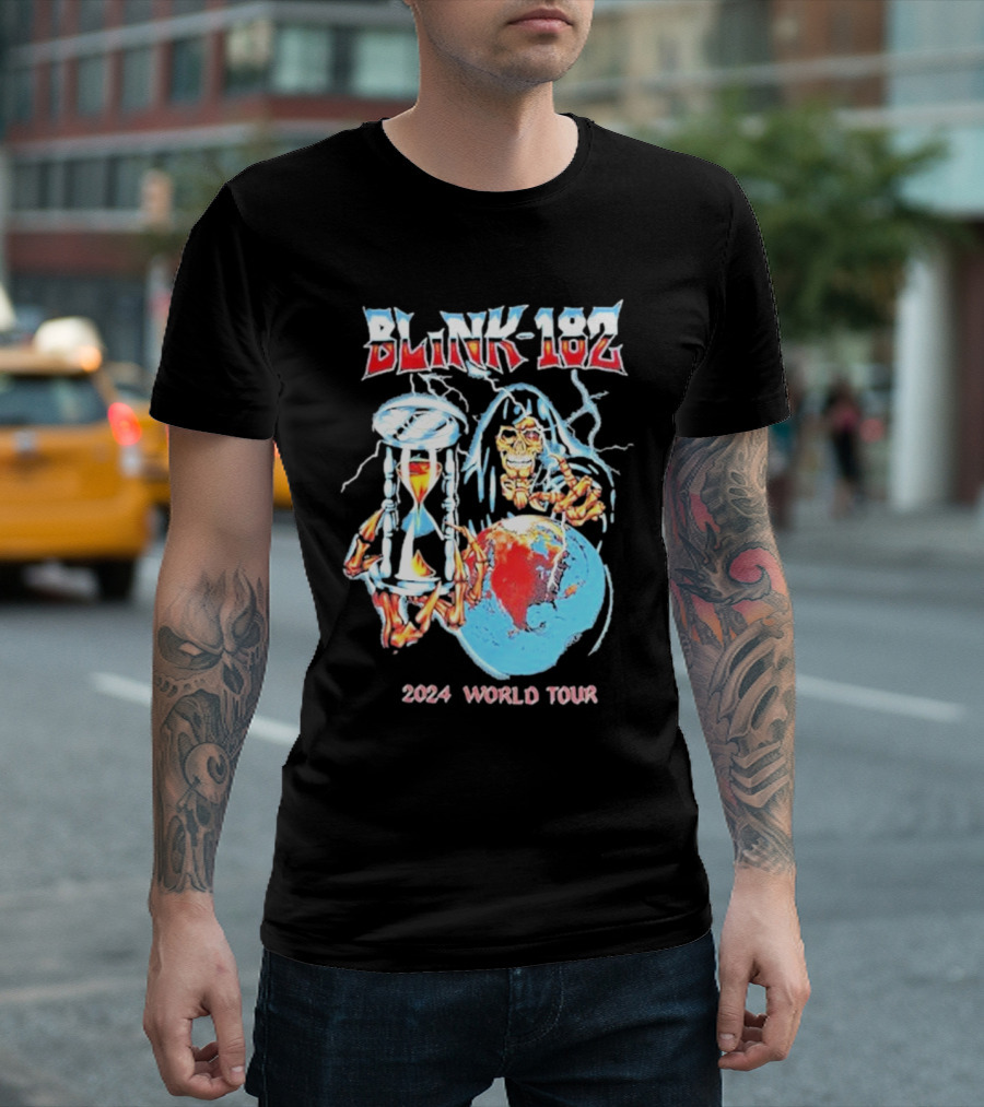 BLINK-182 Skeleton Grim Reaper Hourglass Earth 2024 World Tour T-Shirt