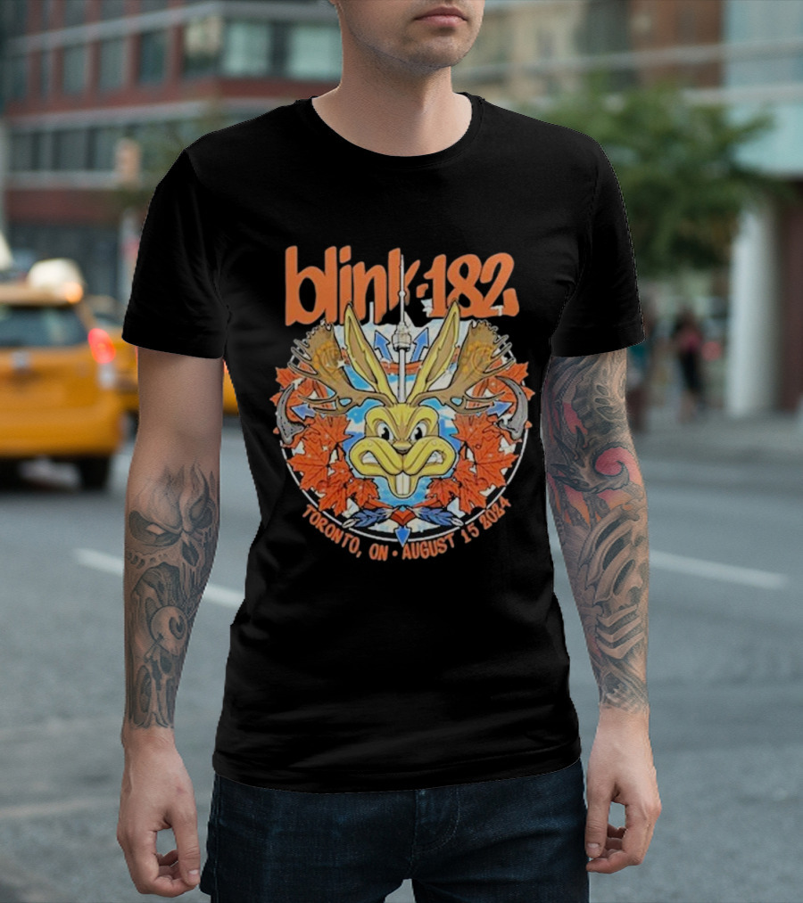 Blink-182 Toronto ON August 15 2024 Cartoon Rabbit with Canadian Maple Leafs and CN Tower T-Shirt