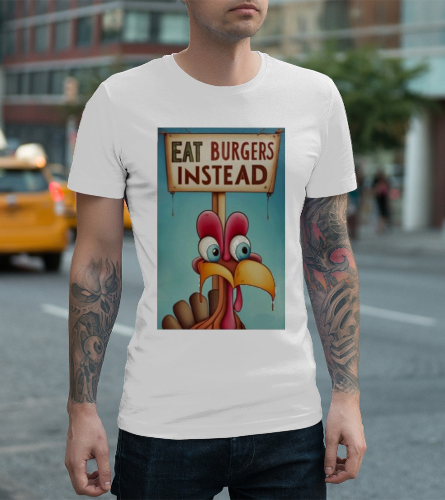 Eat Burgers Instead Funny Turkey Cartoon T-Shirt