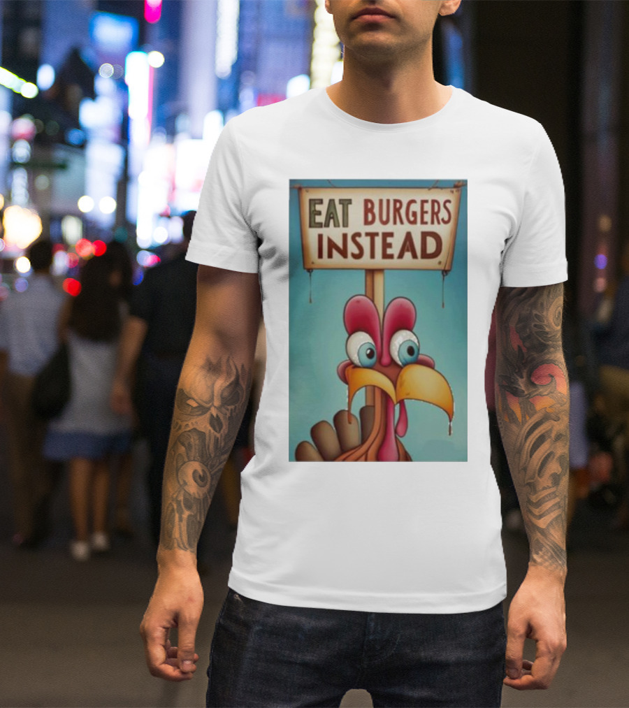 Eat Burgers Instead Funny Turkey Cartoon T-Shirt