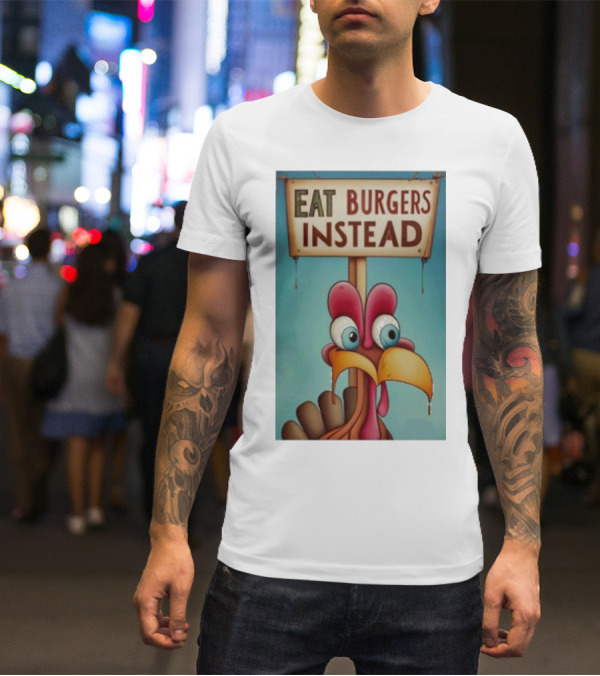 Eat Burgers Instead Funny Turkey Cartoon T-Shirt