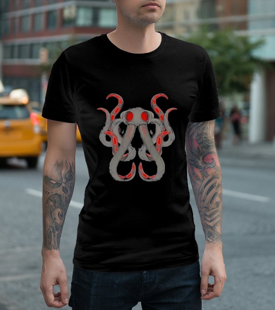 Endra Wearing Ollie Ollie Red-Eyed Octopus T-Shirt
