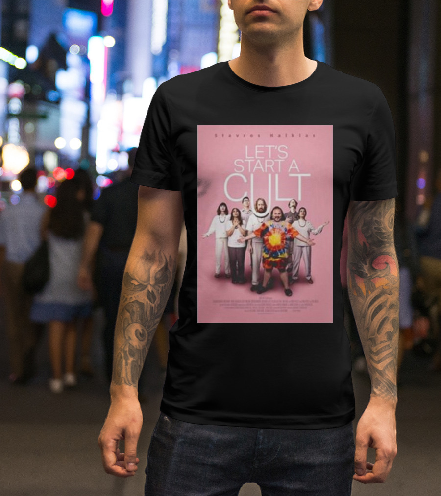 Let's Start A Cult Film With Stavros Halkias Group Photo Pink Background T-Shirt