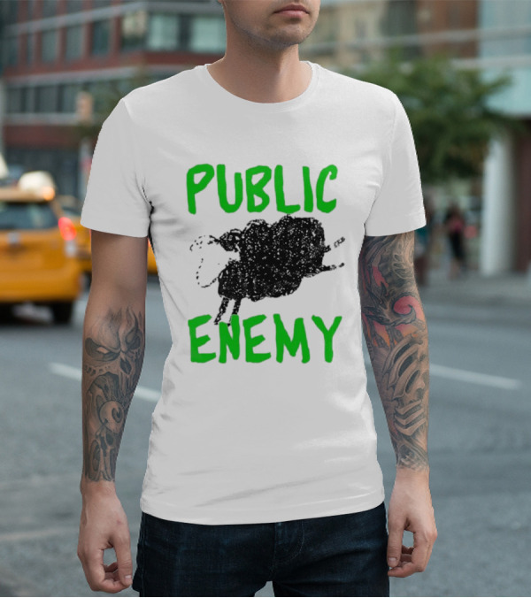 Public Enemy Sheep Black And Green Text T-Shirt