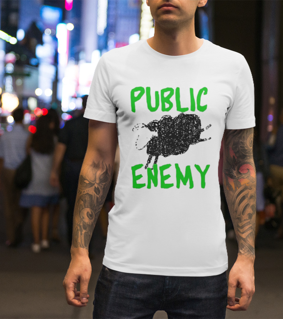 Public Enemy Sheep Black And Green Text T-Shirt