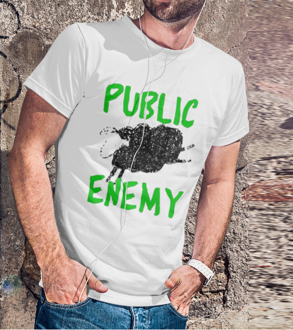Public Enemy Sheep Black And Green Text T-Shirt