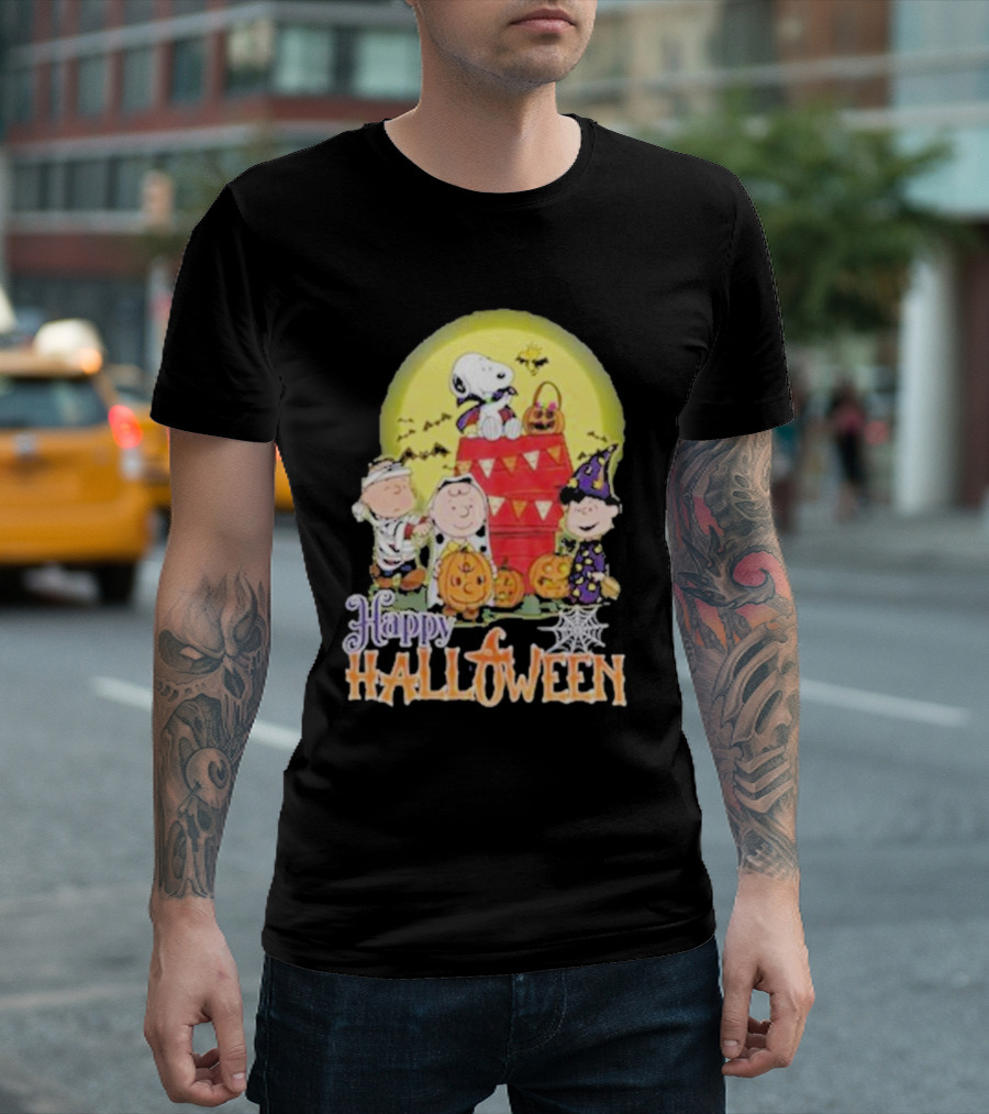 Happy Halloween Snoopy and Friends Haunted Pumpkin Scene T-Shirt