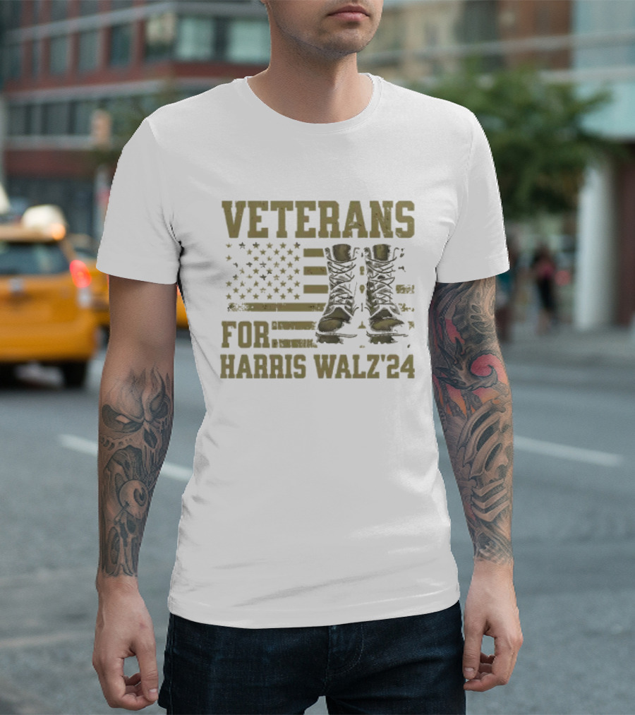 Veterans For Harris Walz ’24 American Flag And Combat Boots T-Shirt
