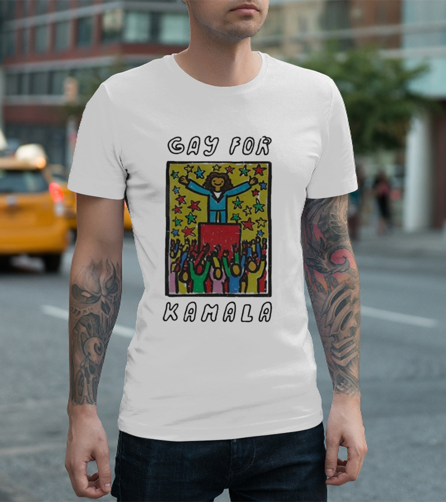 Wavey Goods Co Gay For Kamala Harris 90s Stars Crowd T-Shirt