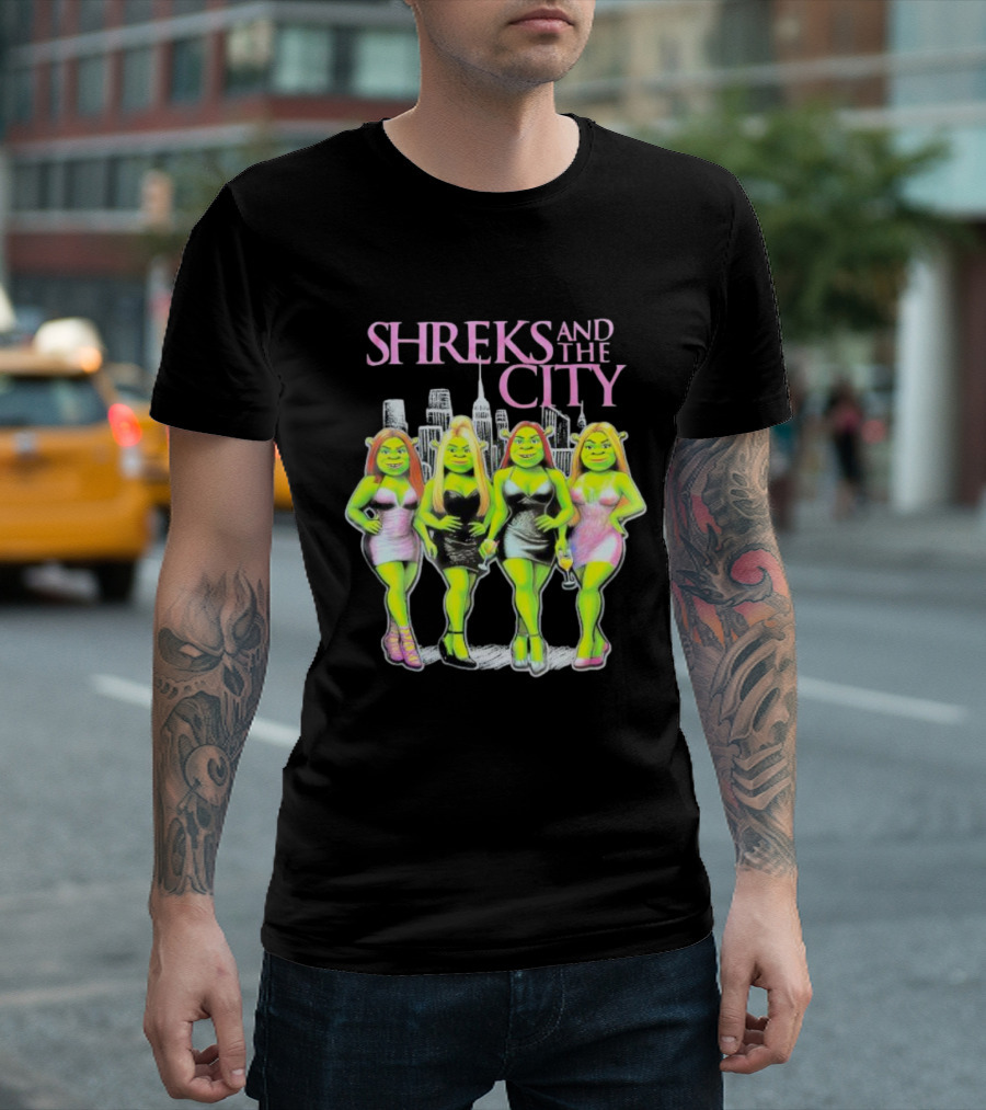 Shreks and the City Four Lady Shreks New York Skyline T-Shirt