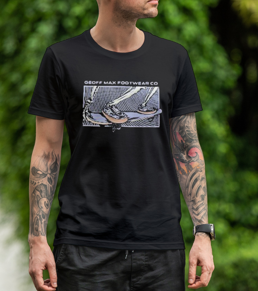 Geoff Max Footwear Co Skeleton Skateboarding Scene T-Shirt