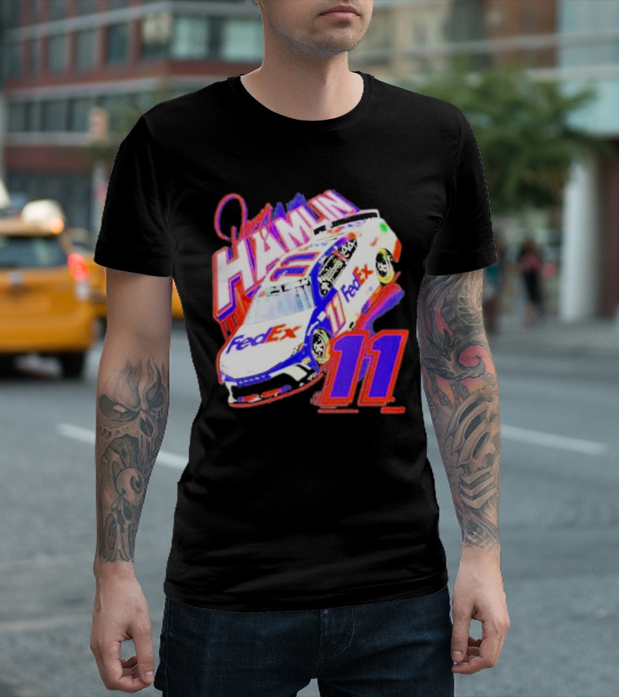 Denny Hamlin Joe Gibbs Racing FedEx Car 11 Black Collection T-Shirt