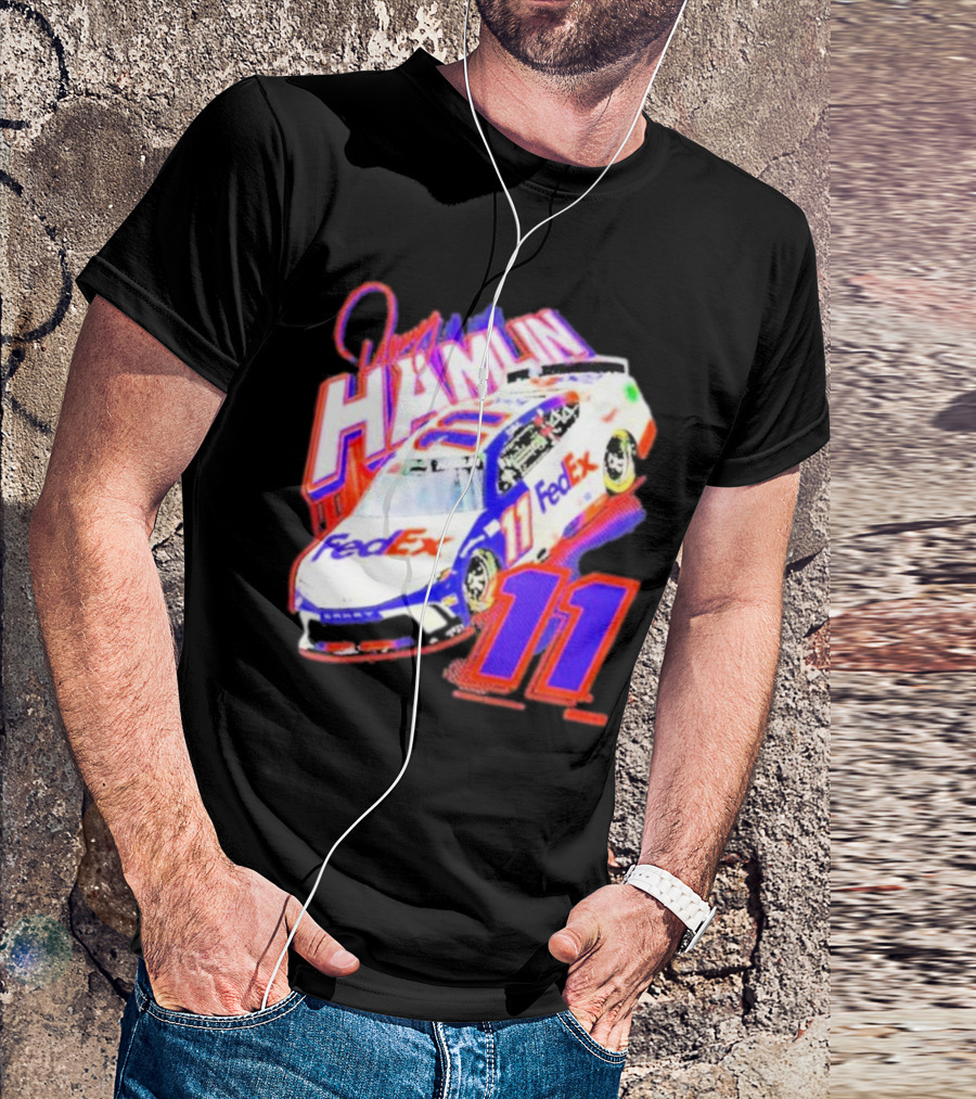 Denny Hamlin Joe Gibbs Racing FedEx Car 11 Black Collection T-Shirt