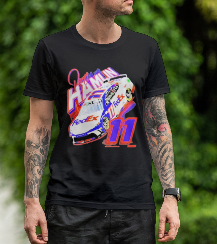 Denny Hamlin Joe Gibbs Racing FedEx Car 11 Black Collection T-Shirt