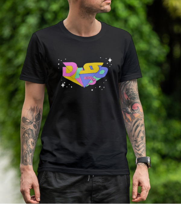 Disso Coffee Retro 3D Text Colorful Shapes With Stars T-Shirt