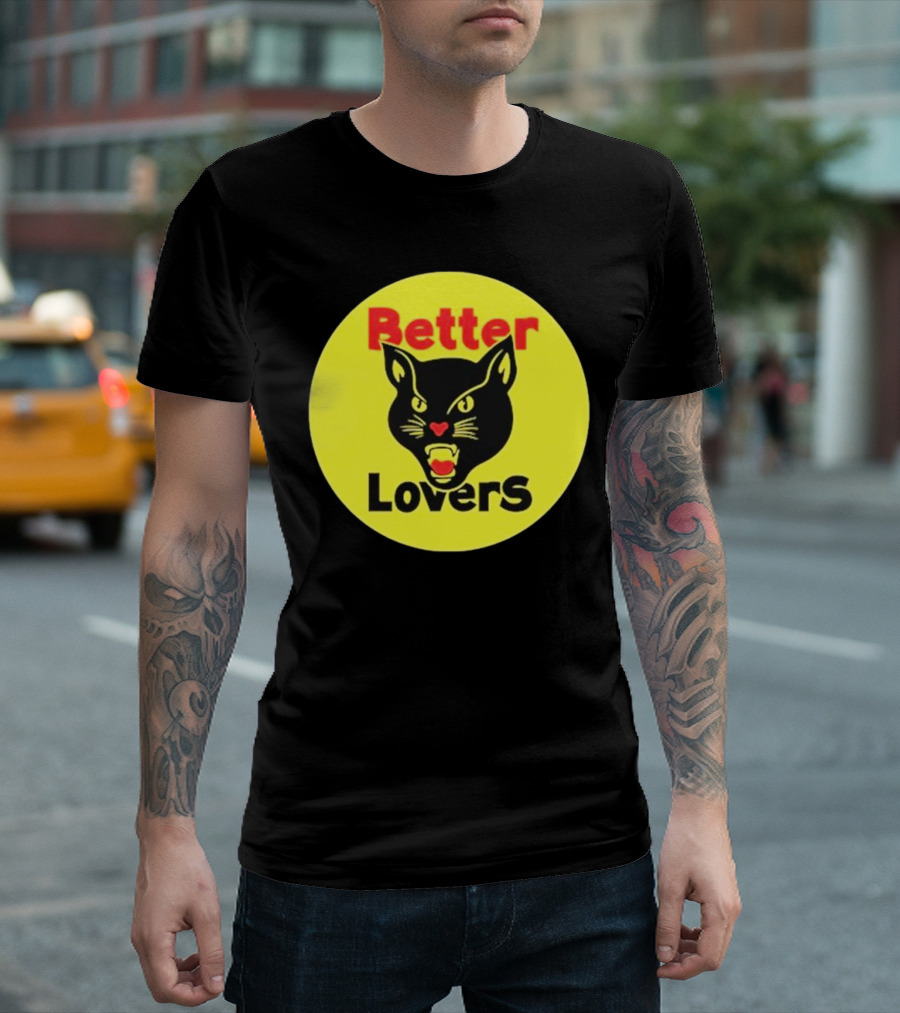 Better Lovers Band Better Lovers Black Cat Bootleg Better Lovers Black Cat Yellow Circle T-Shirt
