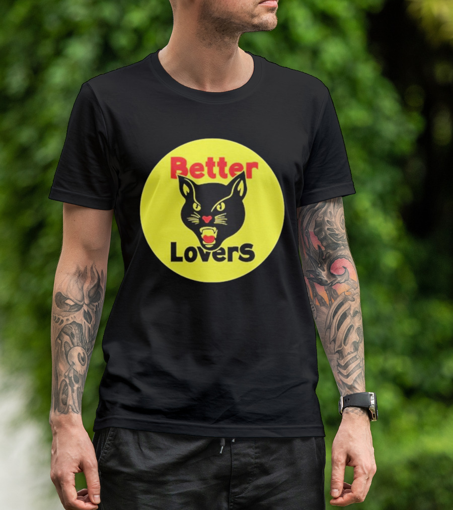Better Lovers Band Better Lovers Black Cat Bootleg Better Lovers Black Cat Yellow Circle T-Shirt