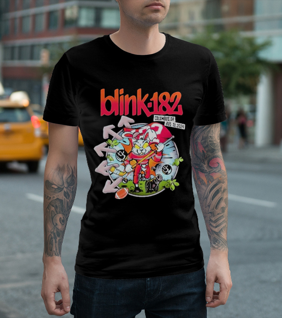 Blink 182 Columbus Oh August 13 2024 Rabbit Mascot Football Theme Tour T-Shirt
