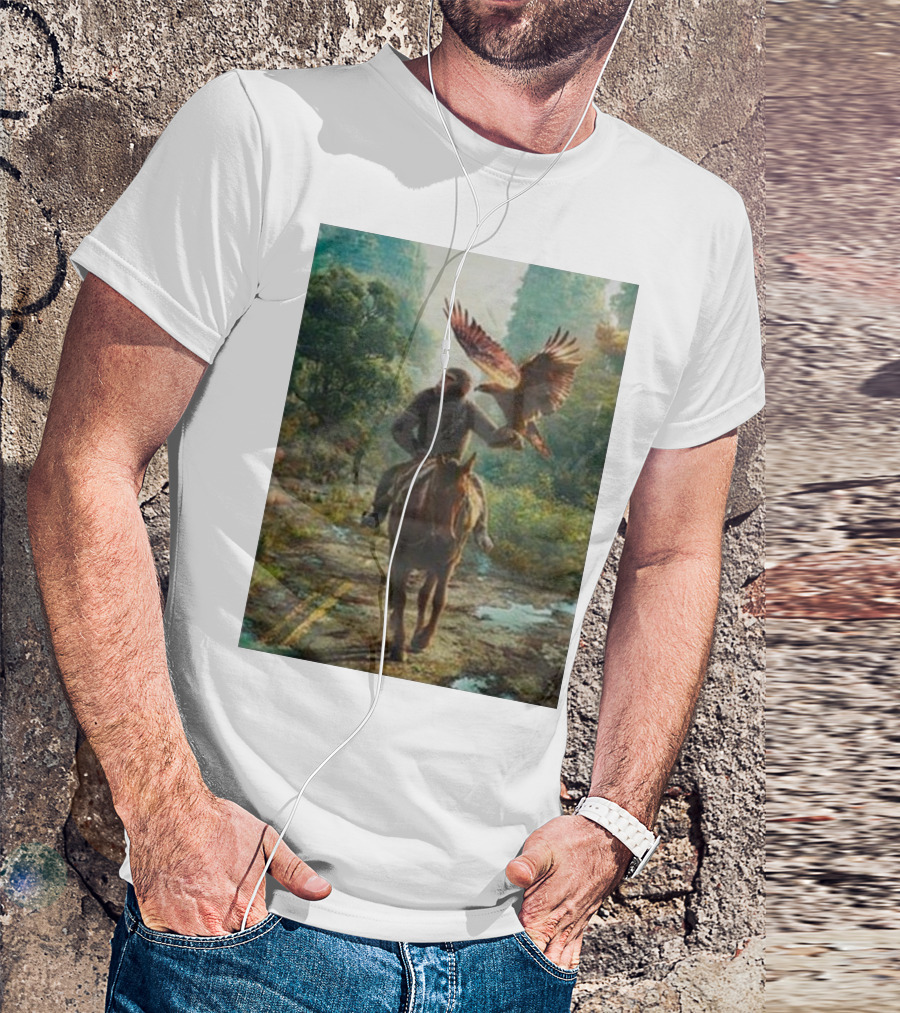 Coming Soon Kingdom Of The Planet Of The Apes Movie 2024 Forest Path With Ape On Horse And Soaring Eagle T-Shirt
