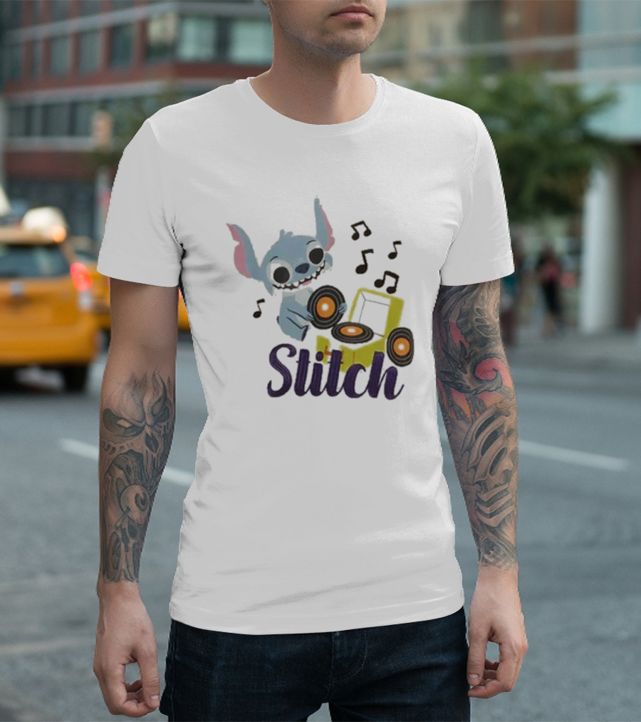 Her Universe Disney Stitch Record Player Isometric Ringer T-Shirt