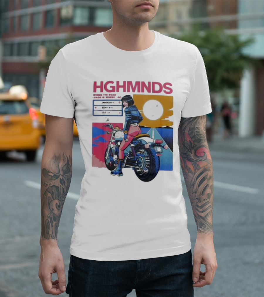 Hghmnds Where The Road Leads Is Where I Go Unknown Educate Elevate Biker Anime Style Moon Sun Desert Journey T-Shirt