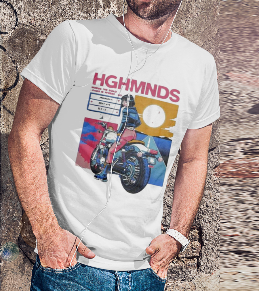 Hghmnds Where The Road Leads Is Where I Go Unknown Educate Elevate Biker Anime Style Moon Sun Desert Journey T-Shirt