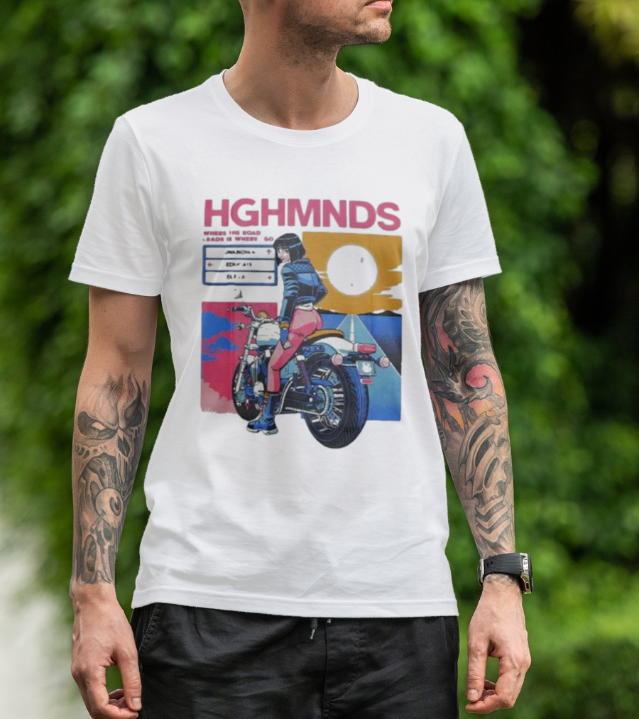 Hghmnds Where The Road Leads Is Where I Go Unknown Educate Elevate Biker Anime Style Moon Sun Desert Journey T-Shirt