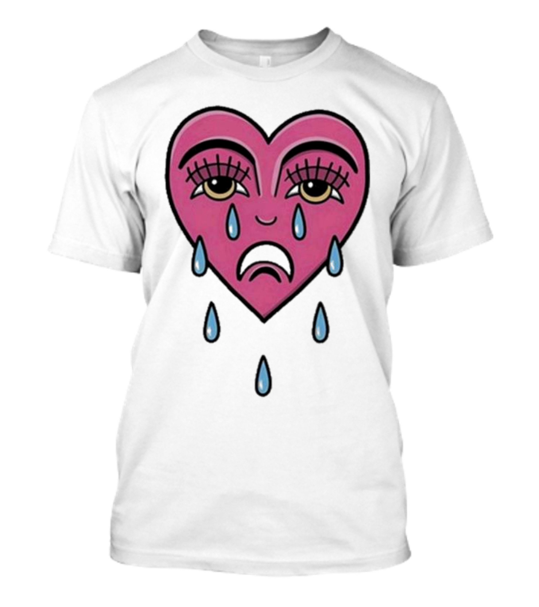 Hursey Hand Painter Crying Heart Sad Pink Teardrop Face T-Shirt