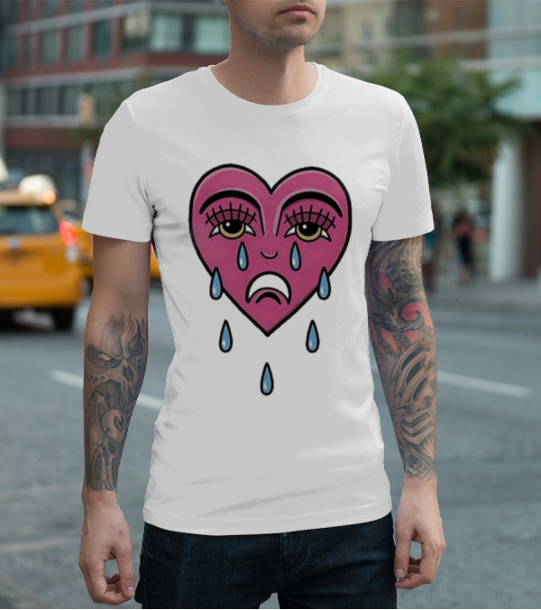Hursey Hand Painter Crying Heart Sad Pink Teardrop Face T-Shirt