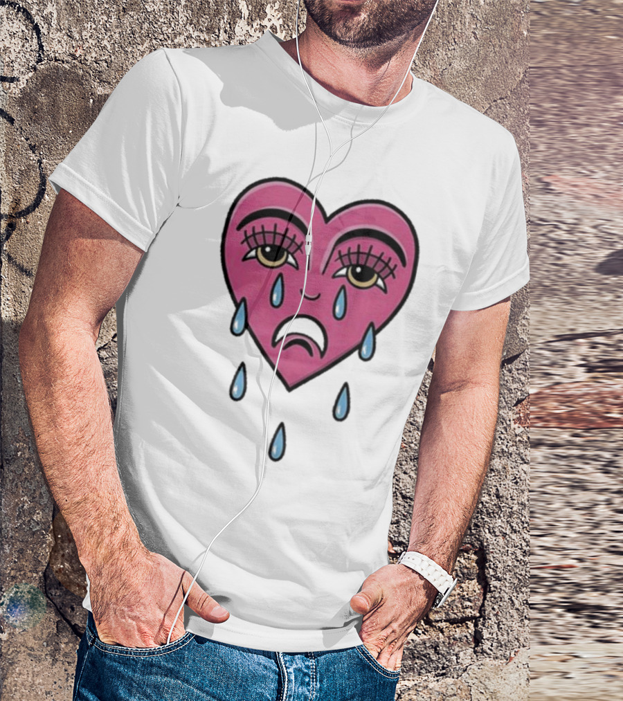 Hursey Hand Painter Crying Heart Sad Pink Teardrop Face T-Shirt