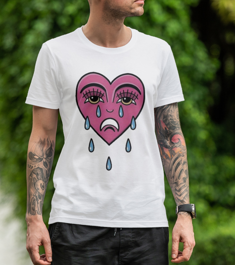Hursey Hand Painter Crying Heart Sad Pink Teardrop Face T-Shirt