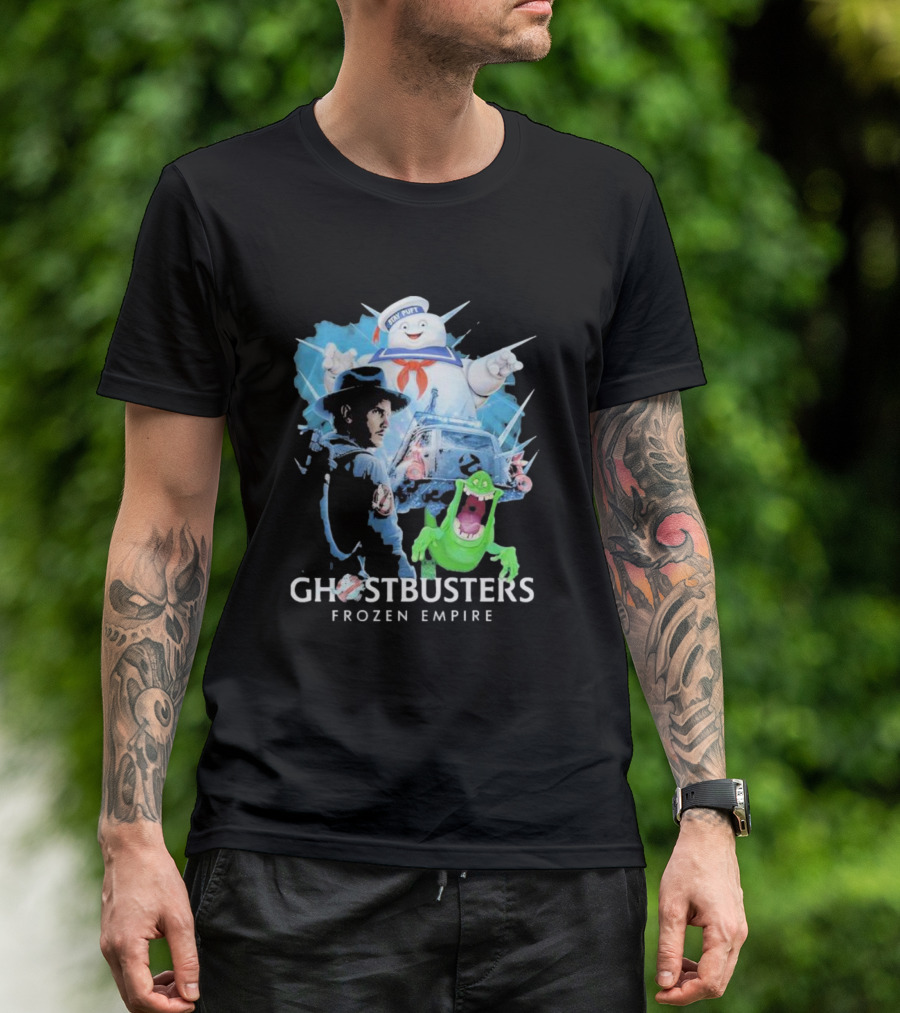 Ghostbusters Frozen Empire Stay Puft Slimer Ecto-1 T-Shirt