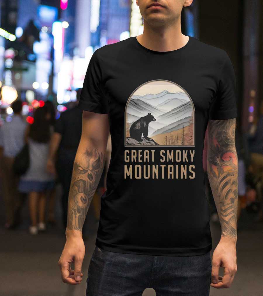 Great Smoky Mountains National Park Bear Silhouette Over Scenic Mountain Landscape T-Shirt