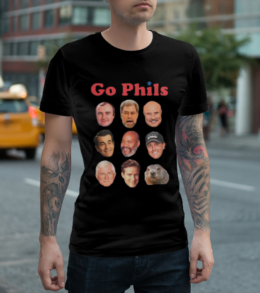 Go Phils Faces Featuring History of Phillips Head Coaches T-Shirt