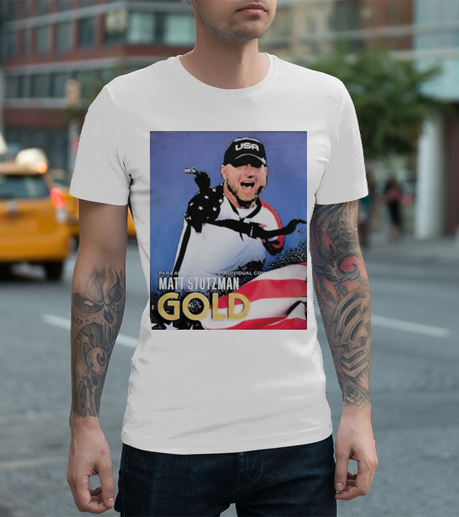 PARA ARCHERY MEN'S INDIVIDUAL COMPOUND OPEN MATT STUTZMAN GOLD USA T-Shirt