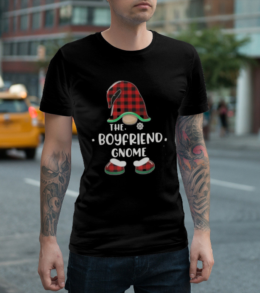 The Boyfriend Gnome Merry Christmas Red Plaid Hat and Boots T-Shirt