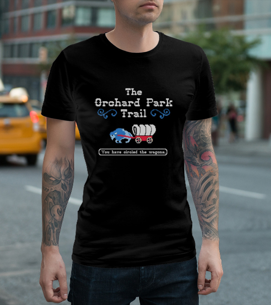 The Orchard Park Trail You Have Circled The Wagons Buffalo Bills Pixel Retro Wagon T-Shirt