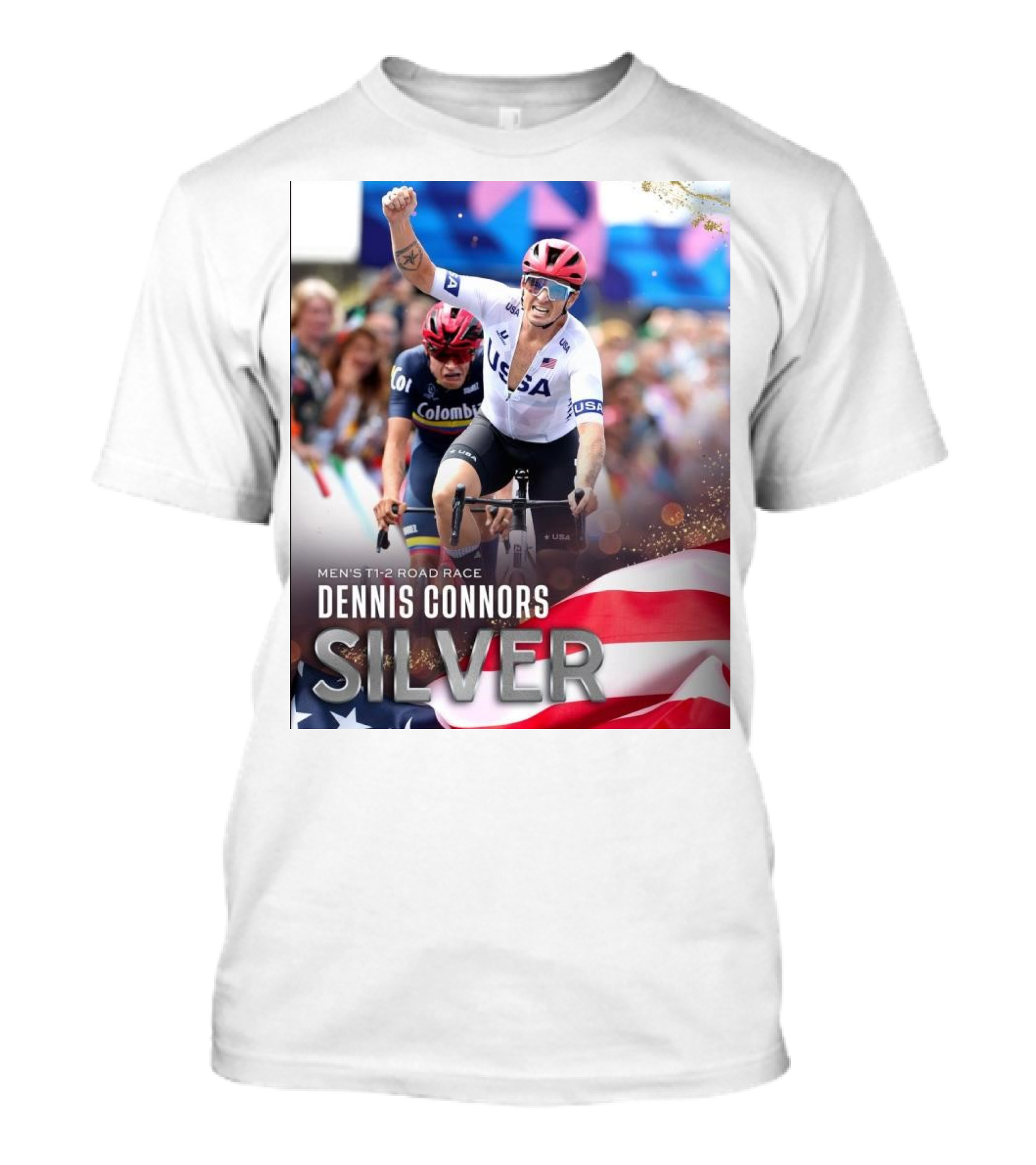 Dennis Connors Silver Medal USA Men’s T1-2 Road Race Paris Paralympic T-Shirt