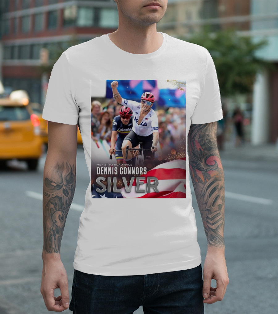 Dennis Connors Silver Medal USA Men’s T1-2 Road Race Paris Paralympic T-Shirt