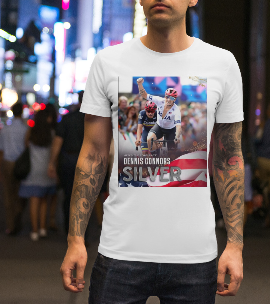 Dennis Connors Silver Medal USA Men’s T1-2 Road Race Paris Paralympic T-Shirt