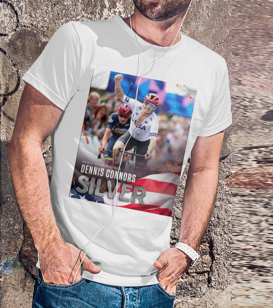 Dennis Connors Silver Medal USA Men’s T1-2 Road Race Paris Paralympic T-Shirt