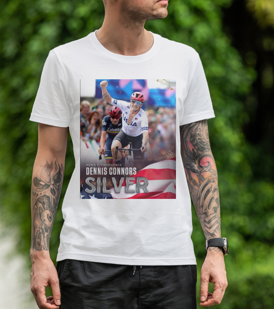 Dennis Connors Silver Medal USA Men’s T1-2 Road Race Paris Paralympic T-Shirt