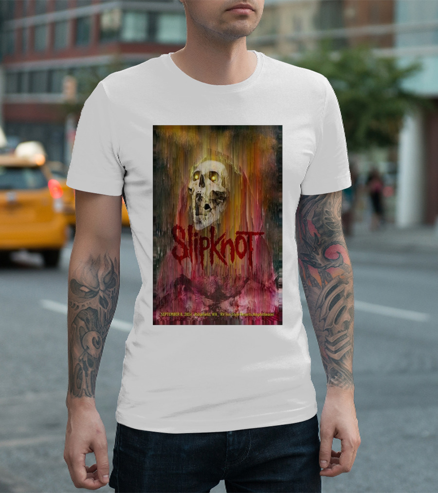Slipknot September 8 2024 Skull Artwork Ridgefield WA RV Inn Style Resorts Amphitheater T-Shirt